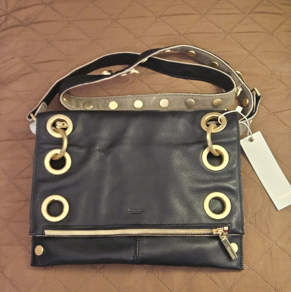 Hammitt Montana Crossbody NWT Reversible Black Pewter Leather Bag - Picture 3 of 14